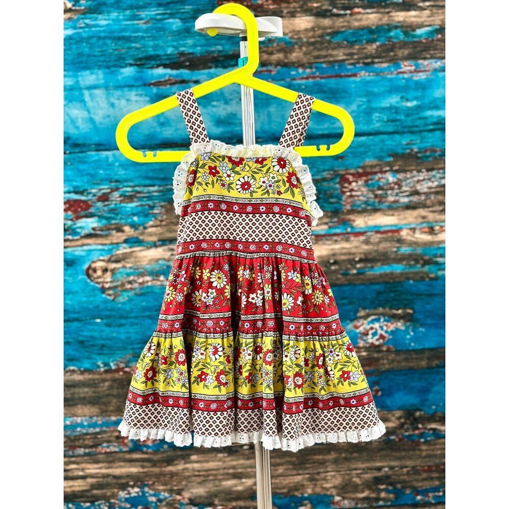 Toddler Girls Vintage Sam Le Lazard Spanish Floral Tiered Full Skirt Sundress 2T
